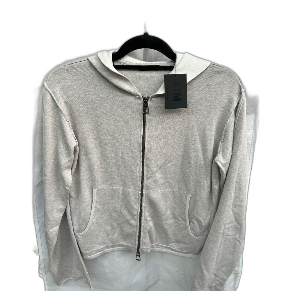 ATM Cashmere Sweatshirt Jacket Hooded Gray Zip Up Womens XS 0 2 $450 MSRP - Picture 7 of 10